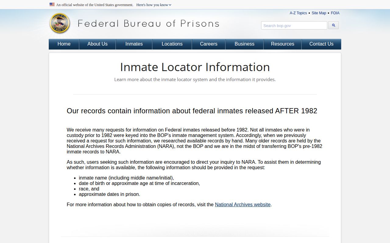 BOP released and not in custody record explanation for Frederick County federal cases