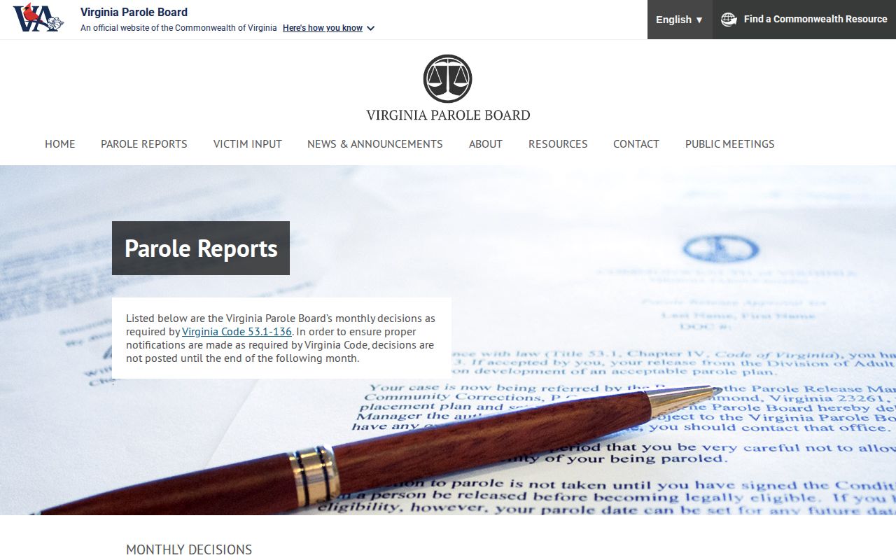 Frederick County parole decision and report records