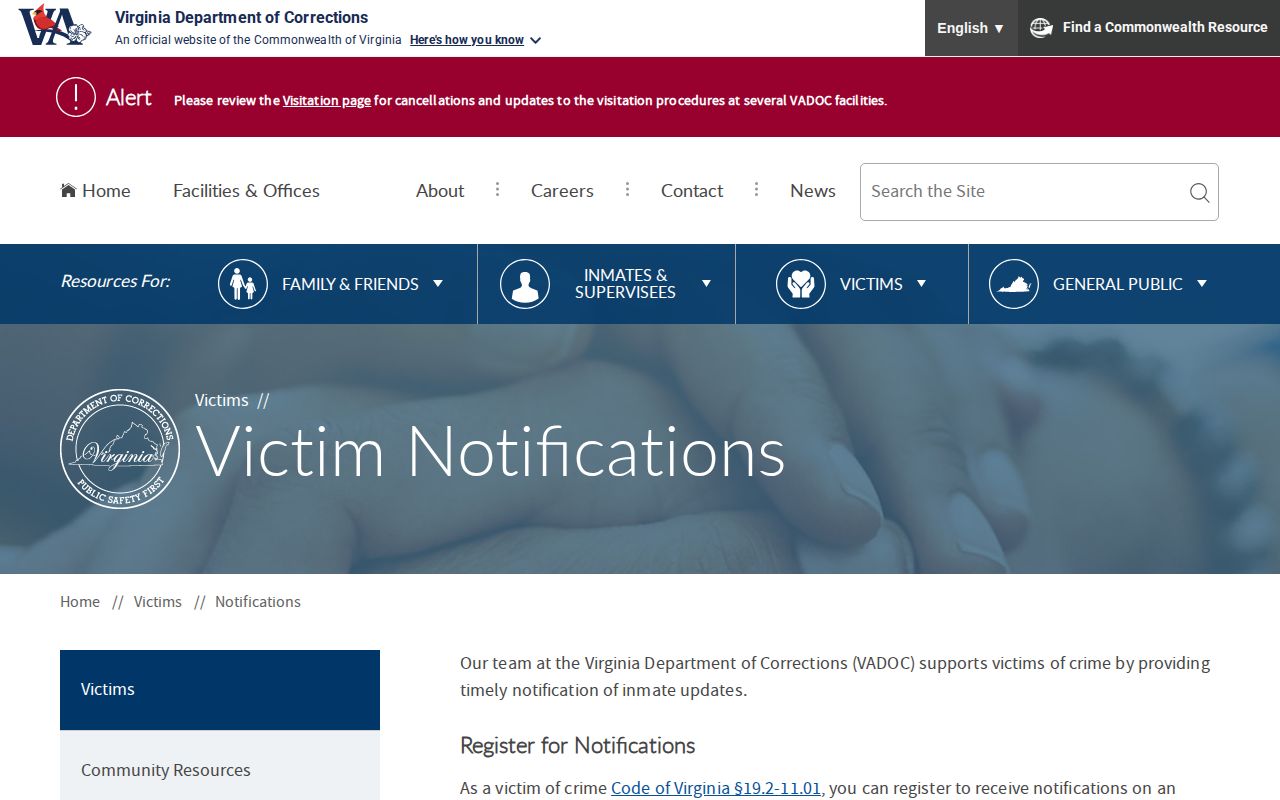 Frederick County release notification distinction between Virginia Jail VINE and VADOC