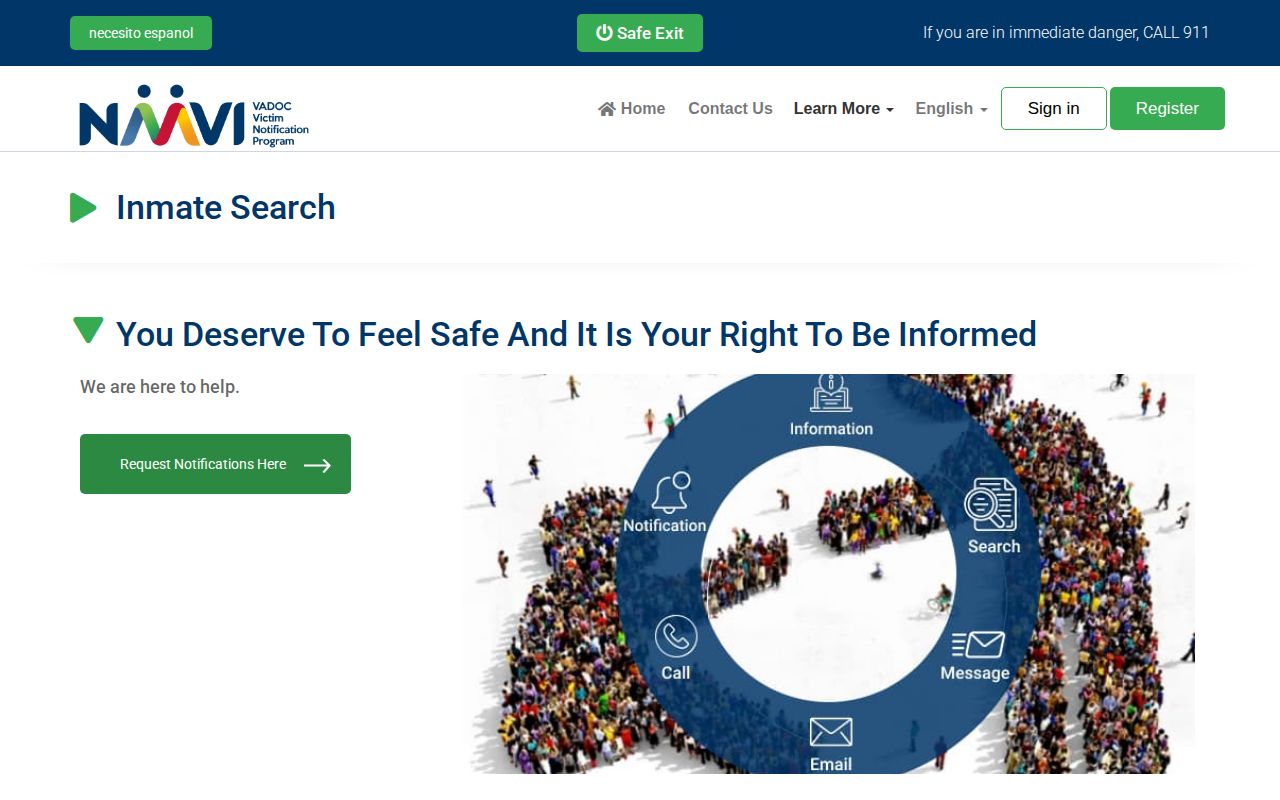 Virginia NAAVI portal for Frederick County state-custody release notifications
