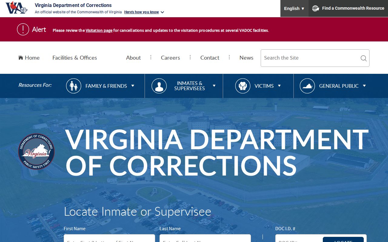 Virginia Department of Corrections release records source for Frederick County